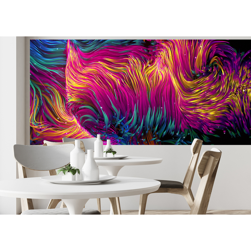 colorful floating lines 3d holographic scene magic comfortable feeling created software with home projector showing on the wall